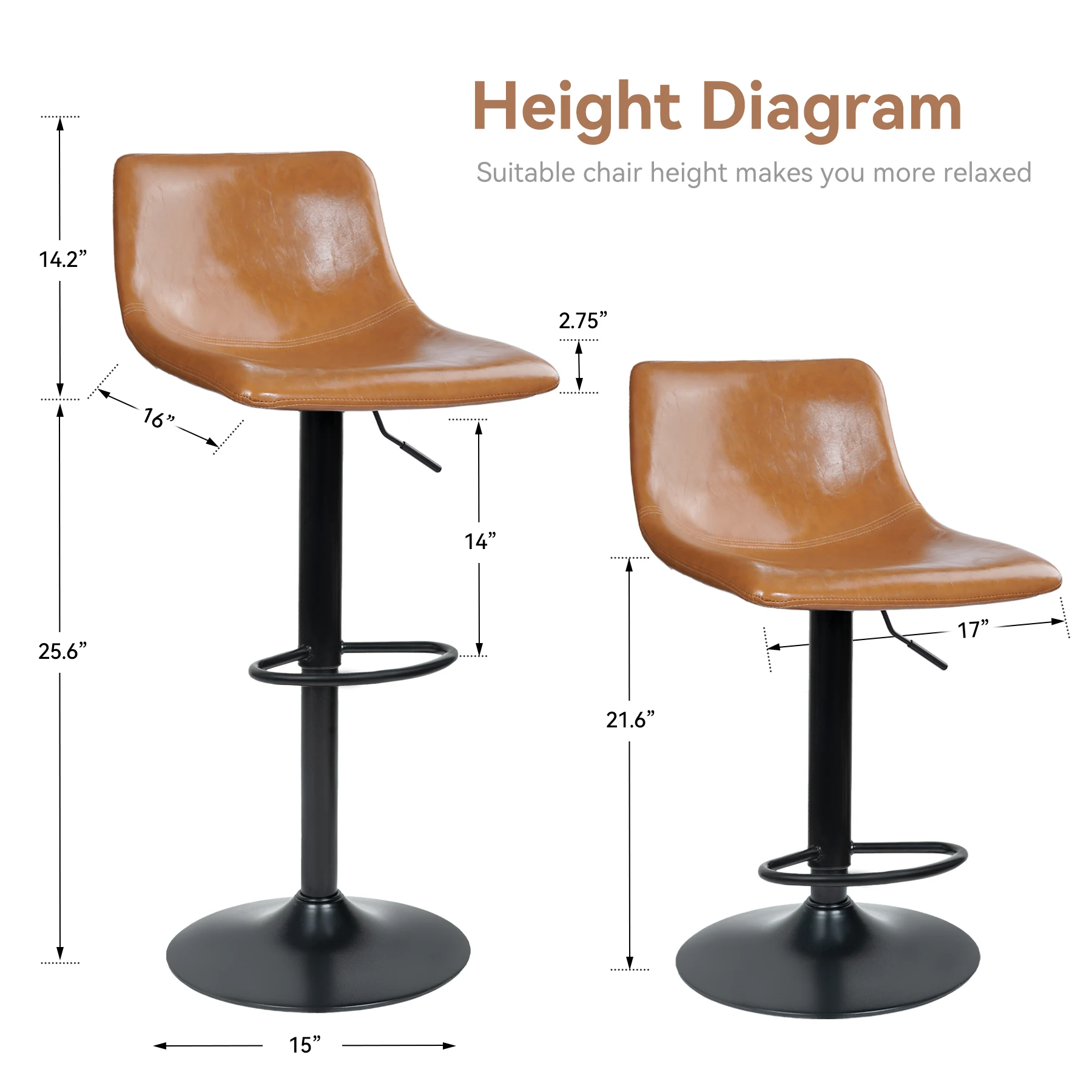 Ensemble de 2 tabourets de bar rotatifs, tabouret de bar moderne avec comptoir haut, chaise de bar en cuir Élavec dossier et pieds en métal, adapté pour îlot de cuisine, bar, salon