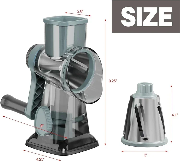 2025 3-in-1 Rotary Cheese Grater Multifunctional Manual Veg Slicer Nut Grinder Kitchen Essential Tool view 6