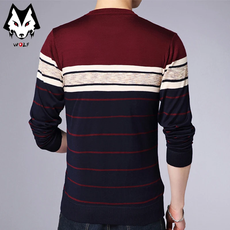 Men\'s Casual Striped Knit Spring and Autumn Long Sleeved Pullover Fashion Top