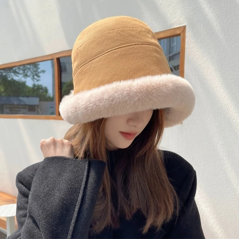 Soft Thickened Plush Winter Bucket Hat Fashion Outdoor Warm Beanies Fisherman Hat Fashion Trend Ladies Windproof Panama Hats