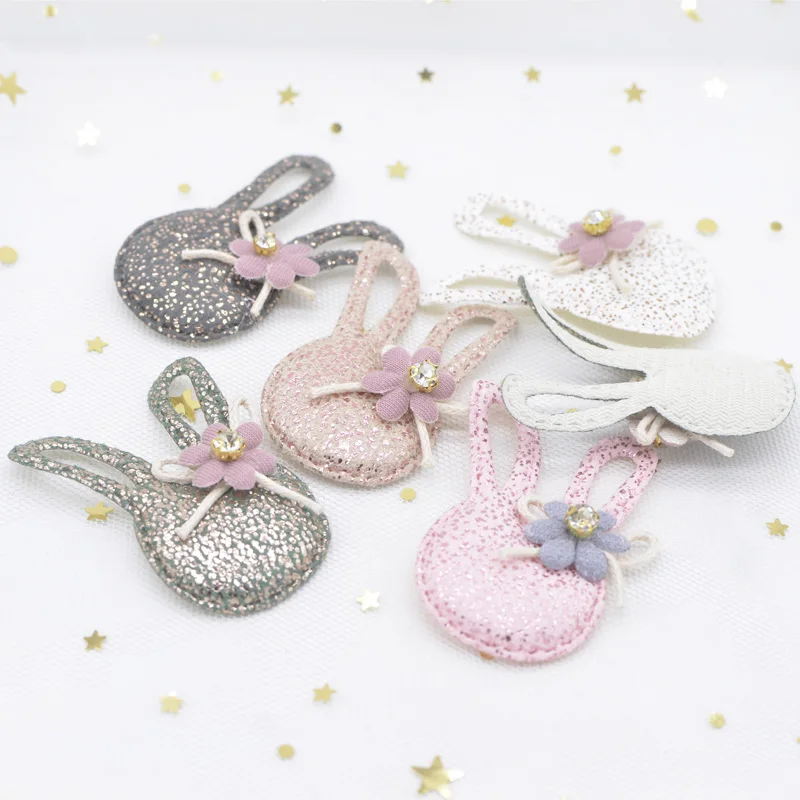 10Pcs Kawaii Rabbit with Flower Rhinestone Applique for DIY Clothes Hat Patch Fabric Sewing Crafts Leggings Leg Socks Decor