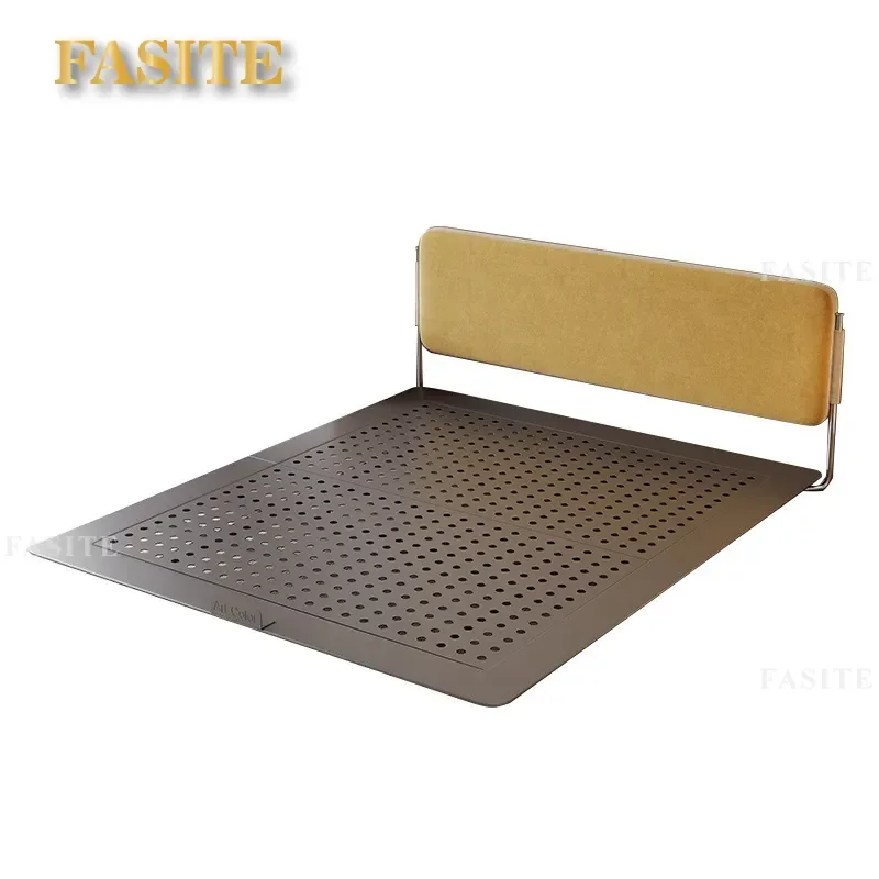 For Carbon Steel Fabric Bed Frame Antique Light Luxury Double Bed Tatami Style Master Bedroom Small Apartment Children Room