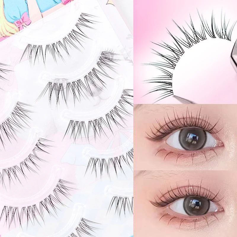 5 paia di ciglia a coda di pesce ciglia a striscia completa C Curl fascia trasparente ciglia a coda di pesce Ciglia Manga facili per principianti naturali