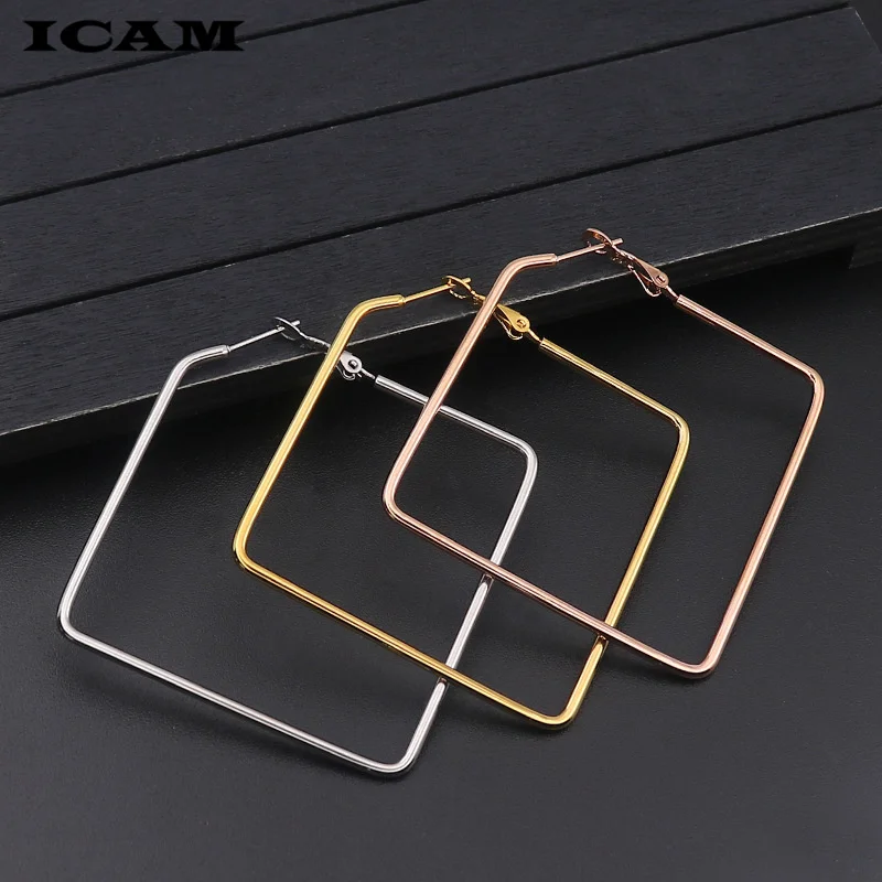 ICAM Punk Hyperbole Big Square Circle  Hoop Earrings For Women 2018 Fashion Jewelry Boho Simple Earrings Pendientes