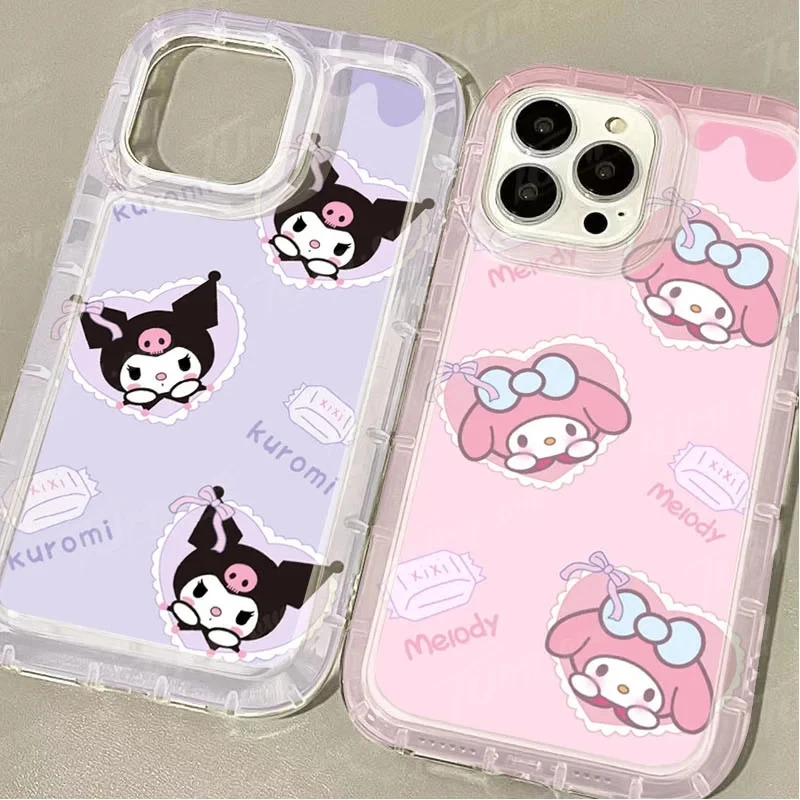 Sanrioes Hello Kitty Cinnamoroll Clear Case for IPhone 16 15 14 13 12 11 Pro Max 14 15 7 8 Plus X XR XS Max SE2020 Airbag