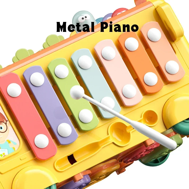 Ônibus instrumento musical montessori brinquedos multifuncionais blocos de construção das crianças em torno das contas jogo educativo mão-roscado