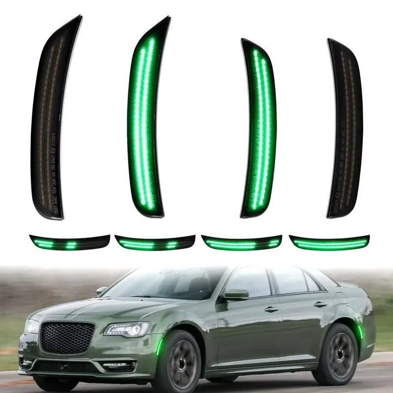 USA Blue Green Dynamic LED Side Marker Lights for Chevy Chrysler C300 2015-2020 4PCS Bumper Indicator Position Fender Flare
