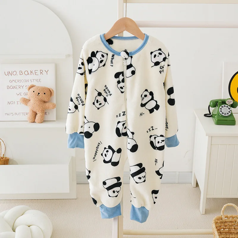 Kids Spring Flannel Pajamas Children Panda Dinosaur Sleepwear Kigurumi Jumpsuit for Boys Girls Blanket Sleeper Toddler Pyjamas