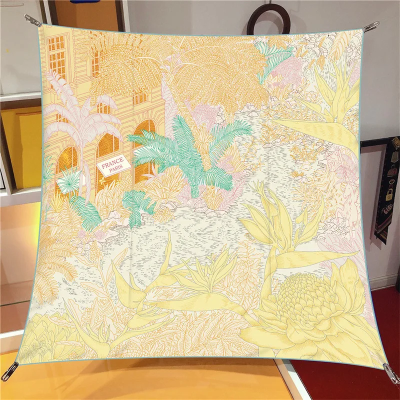 90x90cm New Design Shawl Foreast Printed Silk Scarf Square Scarves Lady Wraps Kerchief Woman Neck Shawl Wraps Echarpes