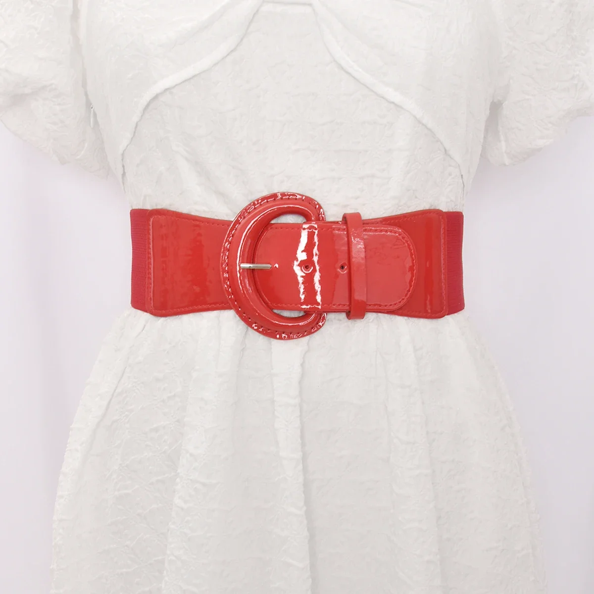 Cinture larghe semplici in PU di colore brillante Elegante fibbia ad ardiglione Cintura elastica in tinta unita Cintura per cappotto alla moda per le donne