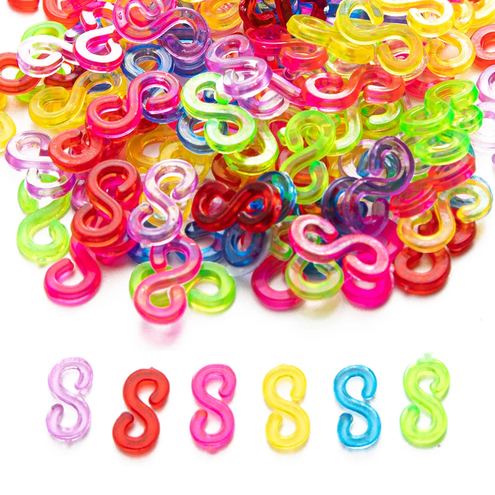 1/24/500/600pcs S Connections Clasp Crochet Hooks Rubber Band Bracelet Loom Making Elastic For Jewelry Making Kids Weaving DIY