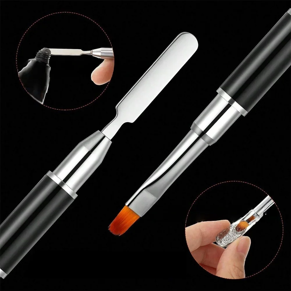 2-in-1 Dual Ended Gel Nail Brush Spatula Stainless Steel Picker Tool for Poly Builder Acrylic Nail Extension Salon Manicure Supply