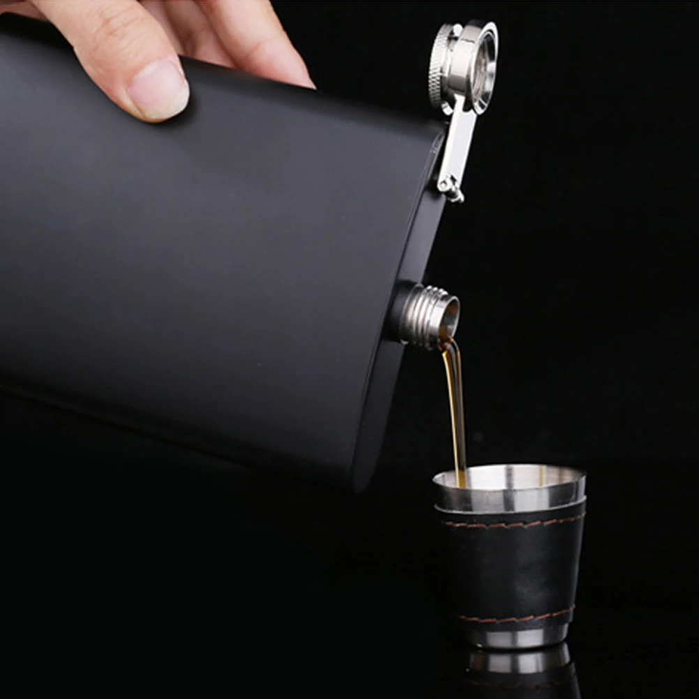 

8 Oz Stainless Steel Portable Black Flagon Outdoor Pocket Liquor Bottle Wine Pot for Hiking Camping Travel