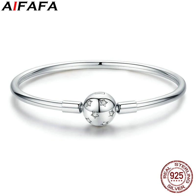 Real s925 Sterling Silver Women Bangle High Quality Star Cuff Bracelet Shiny Fine Jewelry