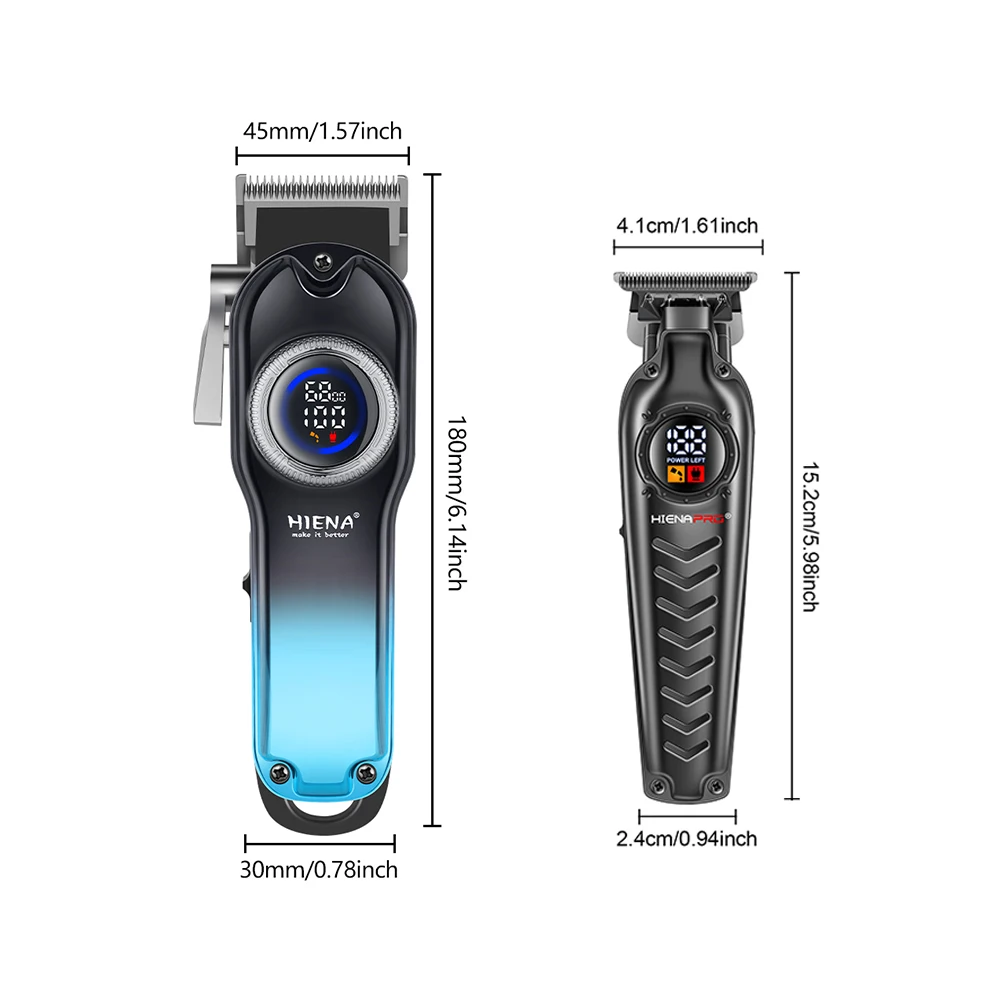 hiena Electric Hair Clippers for Men Professional Cordless Barber Clippers Rechargeable Beard Trimmer LED Display Trimmer