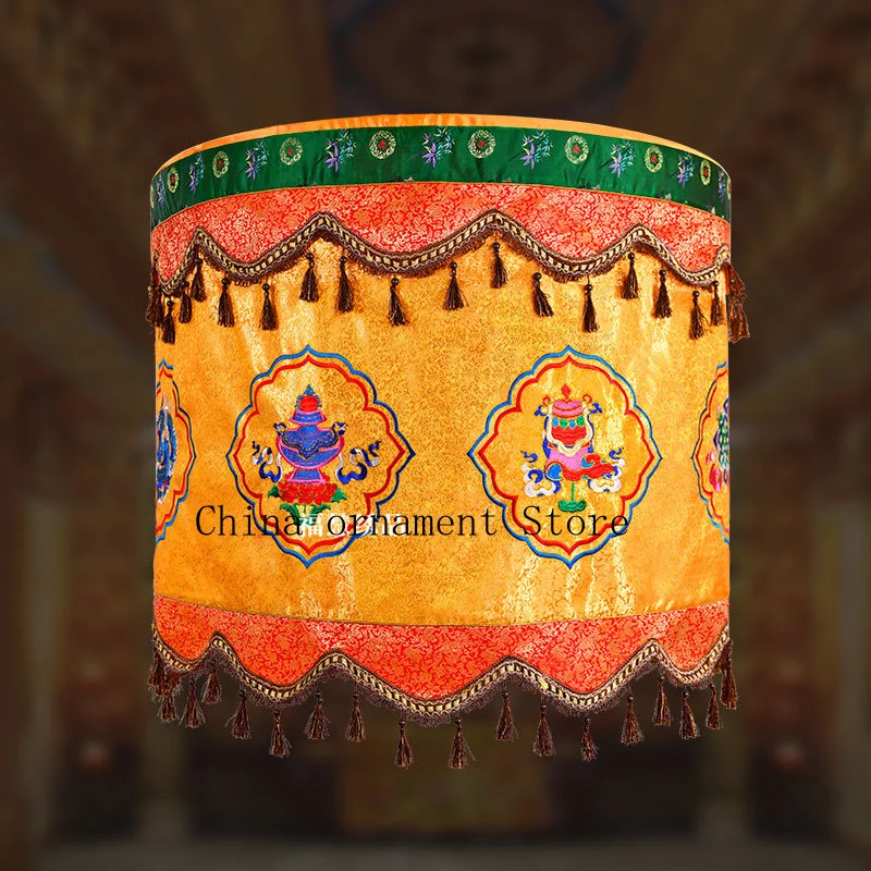Brocade Eight Auspicious Symbols Embroidered Canopy Jacquard Fabric Curved Edge Canopy Umbrella Celestial Top Canopy Yellow Silk
