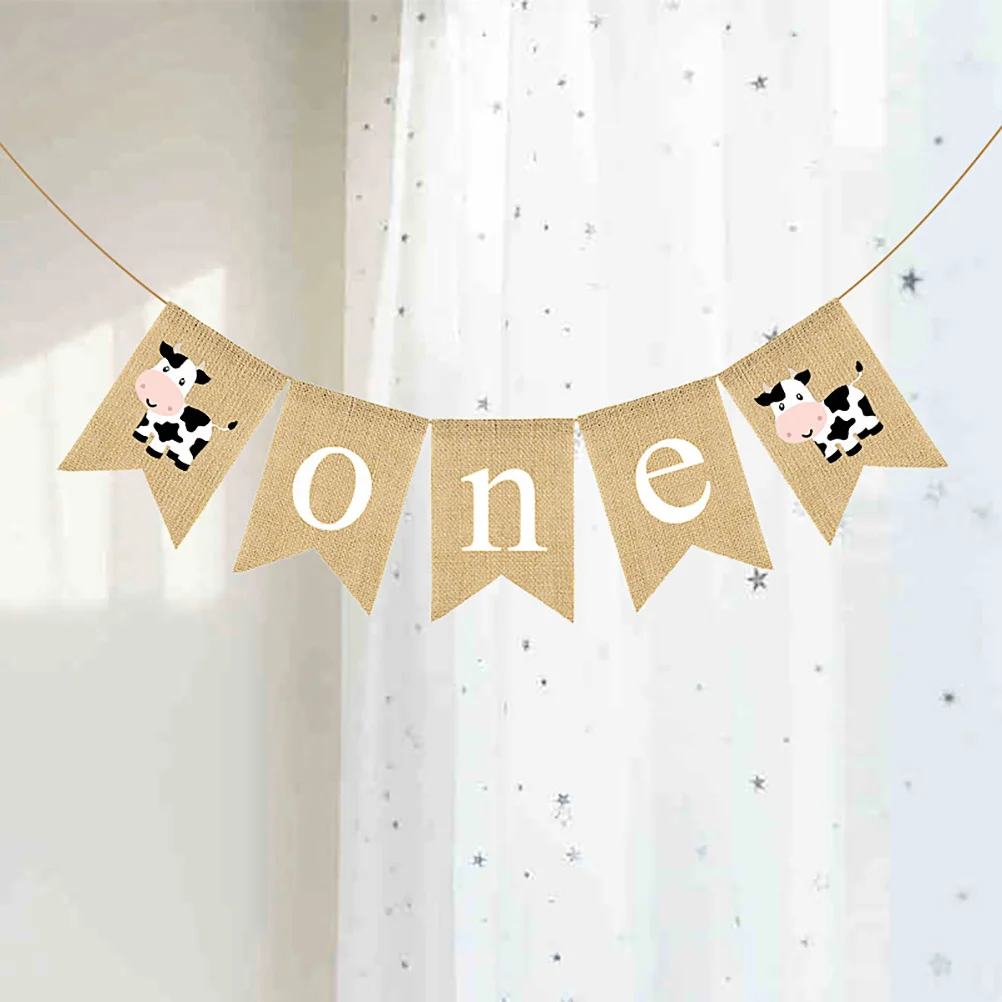 1Pcs Baby Birthday Party Cow Swallowtail Cartoon Banner Hanging Decoration Reusable Birthday Party Hanging Banner