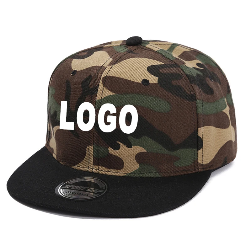Custom Logo Camo Snapback Cap Breathable Flat Brim Baseball Hat Men Women Hip Hop Outdoor Sun Protection Casual Sports Cap