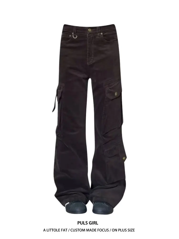 

Женские брюки-клеш в американском ретро-стиле, больших размеров, с высокой талией, из вельвета, для повседневной носки, всесезонные