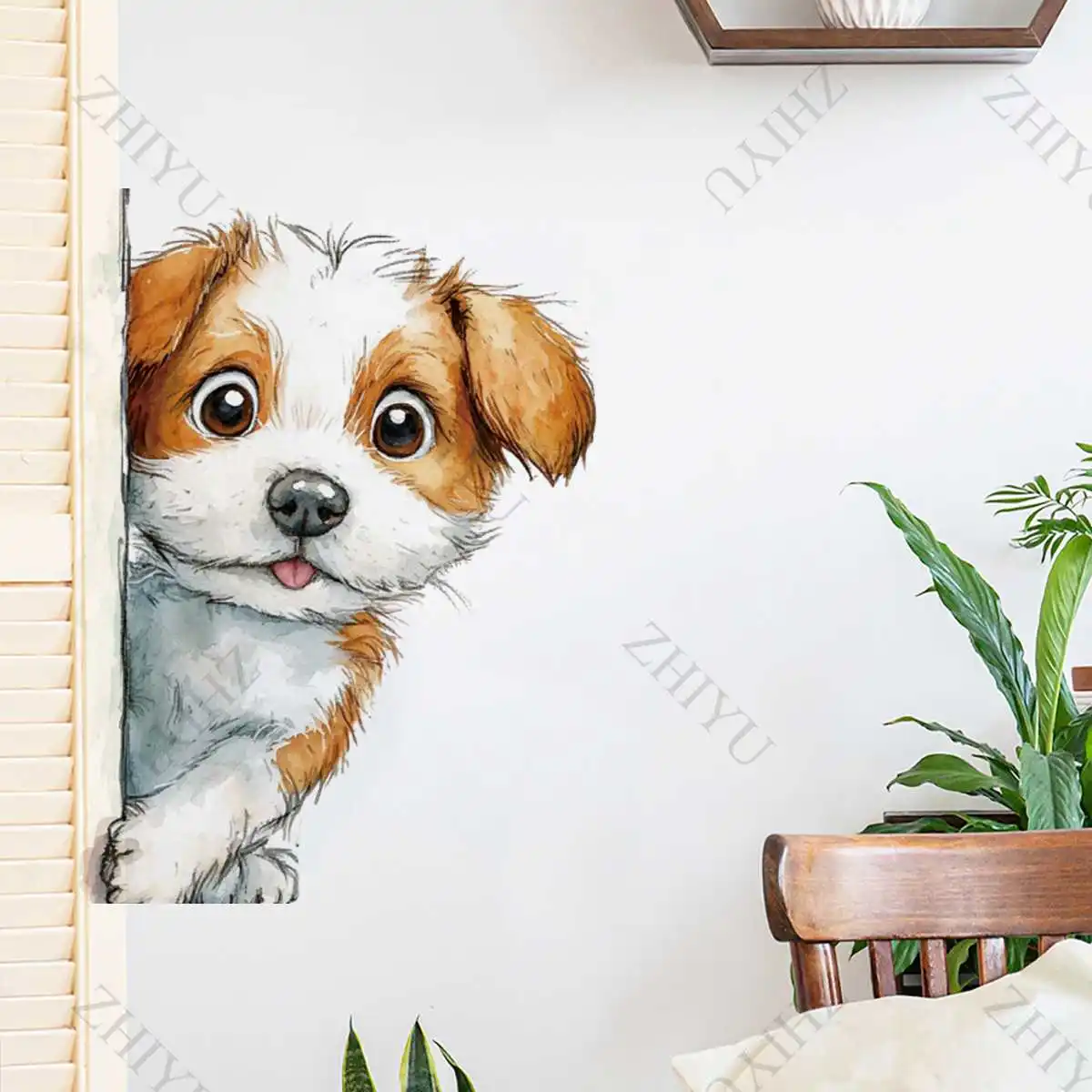 ZHIYU Creative Animal Dog Background Sticker, Adorable Bathroom Decor, Wall Self-Adhesive Art, Bathroom Decor