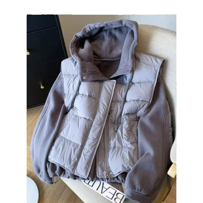 

Осень-зима, короткий хлопковый жилет, толстовка, костюм из двух предметов, женский костюм, новинка 2025, модная свободная повседневная пуховая хлопковая верхняя одежда, женская