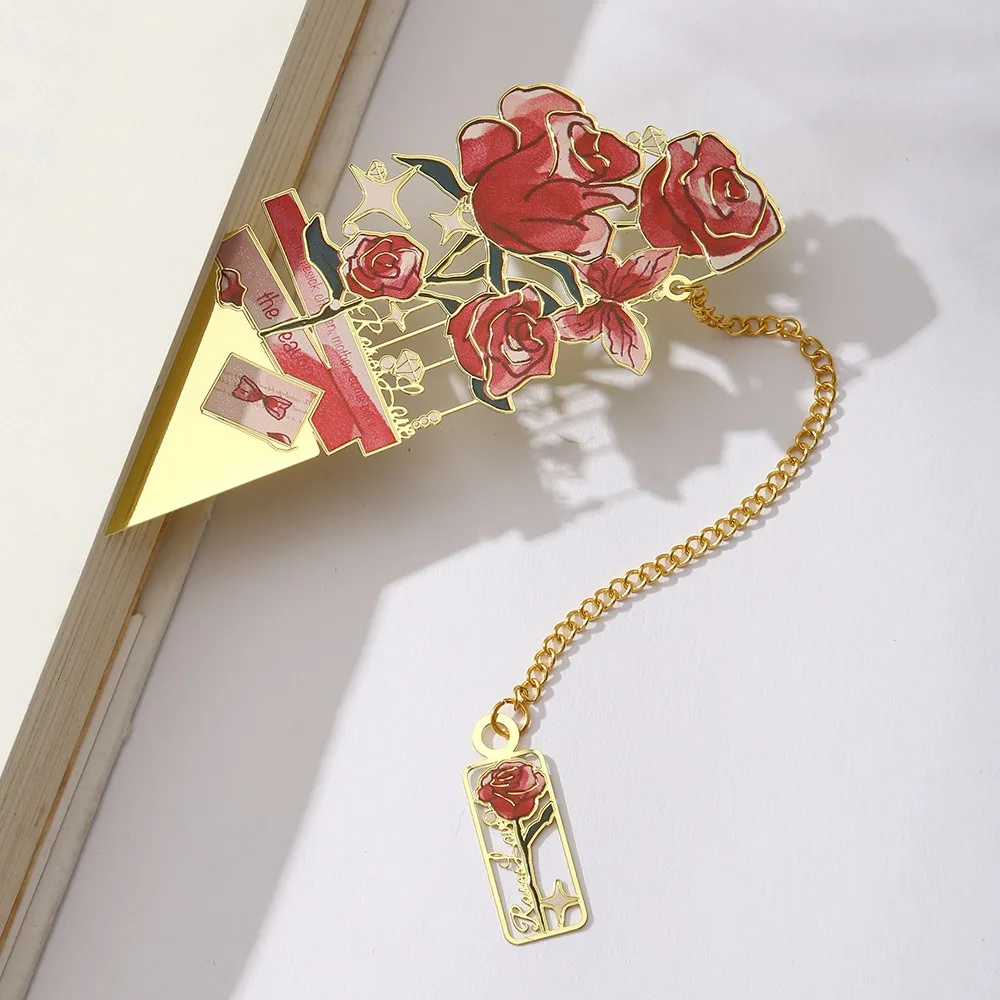 Rose Series Metal Hollow Bookmark Rose 3D Tassel Bookmark Blessing Gift Bookmark Book Lovers Students Writers Readers Bookmark