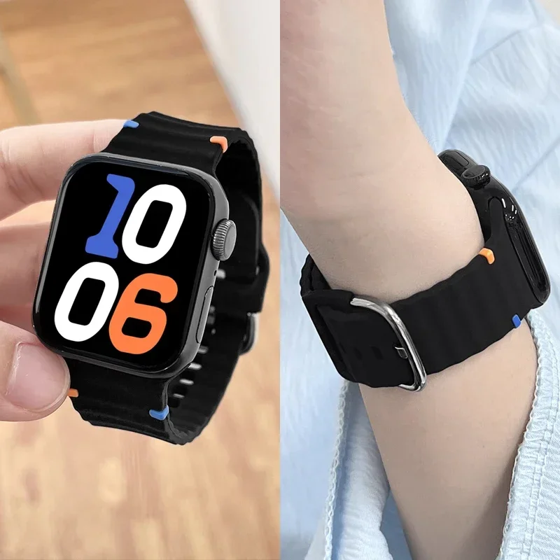 

Поп-силиконовый ремешок для Apple Watch Band 44 мм 49 мм 40 мм 45 мм 42 мм 46 мм 38 мм Браслет Correa Iwatch Series 9 8 7 6 SE 10 Ultra 2 B