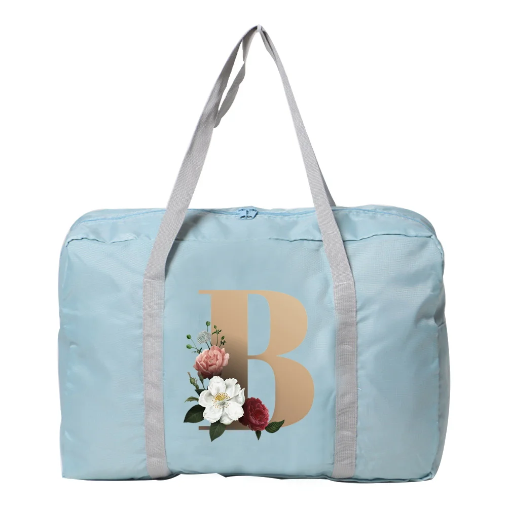 حقيبة يد للسفر مع طباعة حروف الزهور، سعة كبيرة، حقيبة يد متينة للسفر للجنسين #6