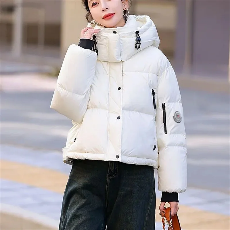 Y2K Autumn Winter Short Down Cotton Jacket 2025New Hooded Loose Women's Clothes Outeawer Solid Color Fashion Thicken Female Coat