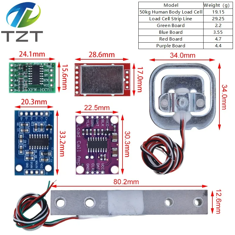 Load Cell 1KG 5KG 10KG 20KG HX711 AD Module Weight Sensor Electronic Scale Aluminum Alloy Weighing Pressure Sensor For Arduino