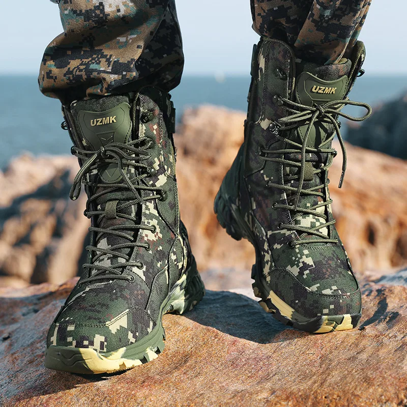 High Quality Fashion Camouflage Hiking Boots Men High-top Waterproof Trekking Shoes Man Anti-slip Tactical Boots Big Size 47 Men