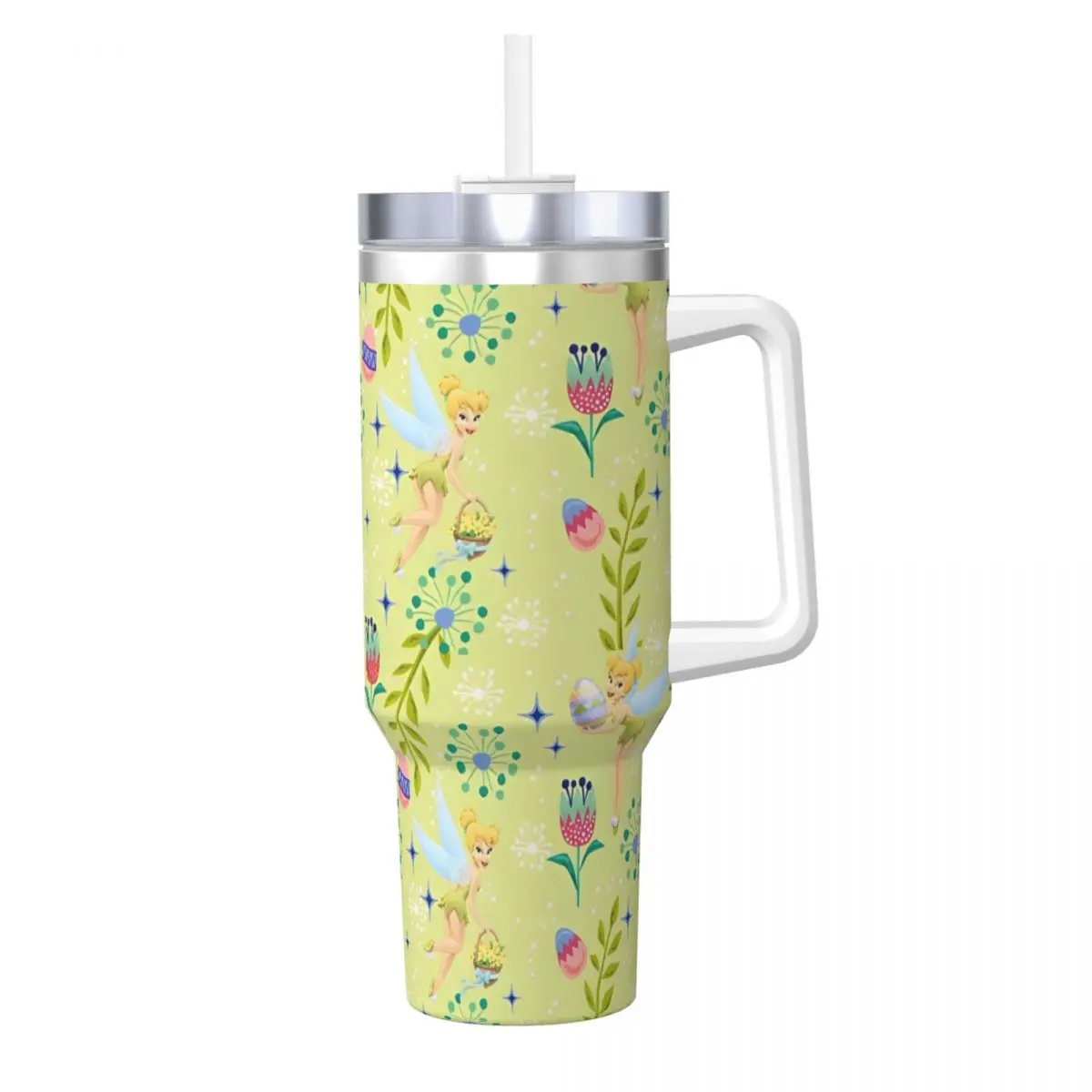 Stainless Steel Tumbler Tinker Bell Mugs Cup With Straws Beach Cold Drink Water Bottle Heat Preservation 40oz Thermal Cups