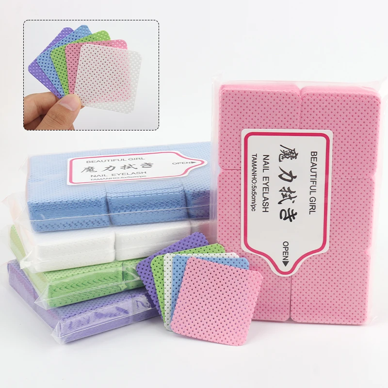 300pcs Square Lint Free Nail Wipes Multicolor Disposable Nail Art Cleaning Cotton Pads Bag Pack Manicure Gel Remover Wipes
