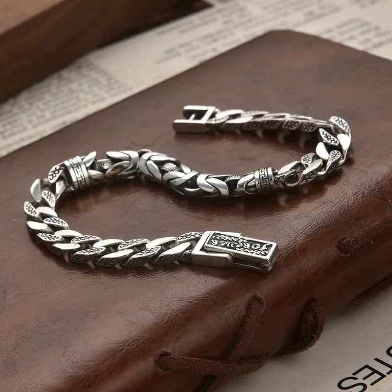 The new S925 Silver personality Fashion Punk retro style trend men's and women's bracelet jewelry gift