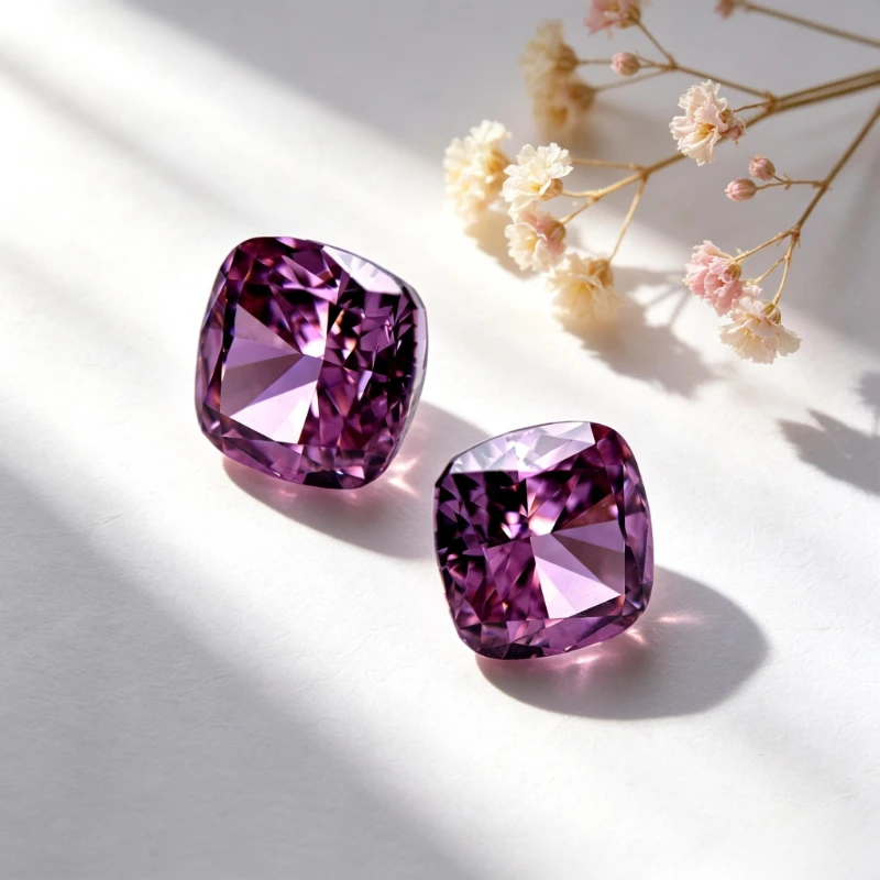 Kubischer Zirkonia Crushed Ice Cut Quadratische Kissenform Rosa Farbe 5A+ Qualität CZ 4K Schliff Hochkarätiger Diamant – Detail 3