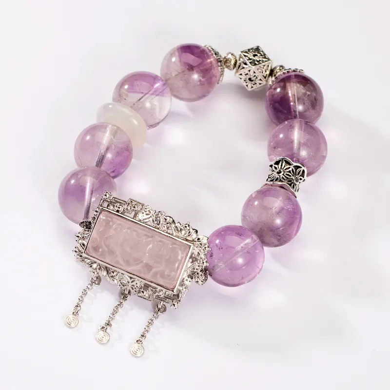 [Dream Maker] Natural Purple Rabbit Hair Crystal Bracelet DIY Handmade Beaded Versatile Purple Horse Powder Magic Box