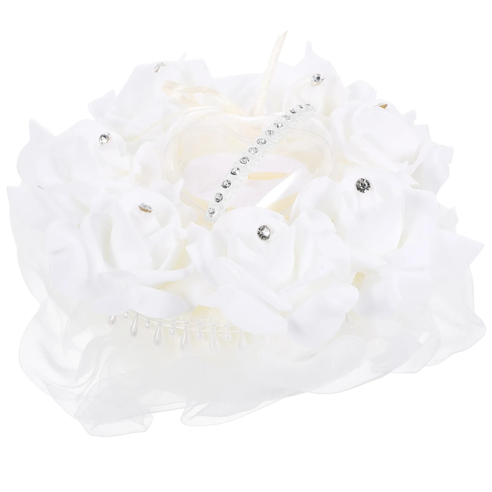 

Heart-Shaped Proposal Ring Box for Engagement Wedding Ceremony Elegant Reusable Ring Case Made of Foam Fabric Plastic Pearls