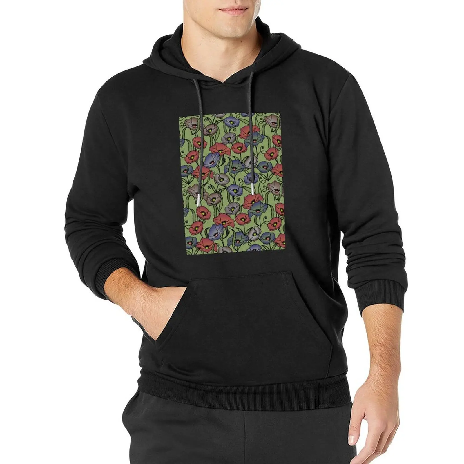 Modern Floral Print - Grass Green, Navy, Red Pullover Hoodie streetwear men new in hoodies & sweatshirts