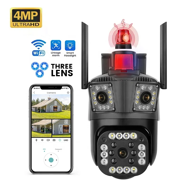 

WiFi /4G LTE V380pro Three Lenses Camera Alarm Linkage Auto Tracking 360 PanoramicCCTV Security Smart Wifi Webcam