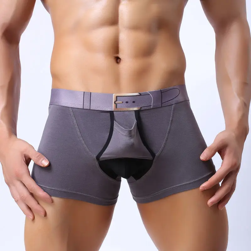 Separated Boxers Men's Large Scrotum Bag Open Up Underwear Men's Adult Sexy Boxers Pure Cotton Sexy Shorts 2022 Men Sex Lingerie