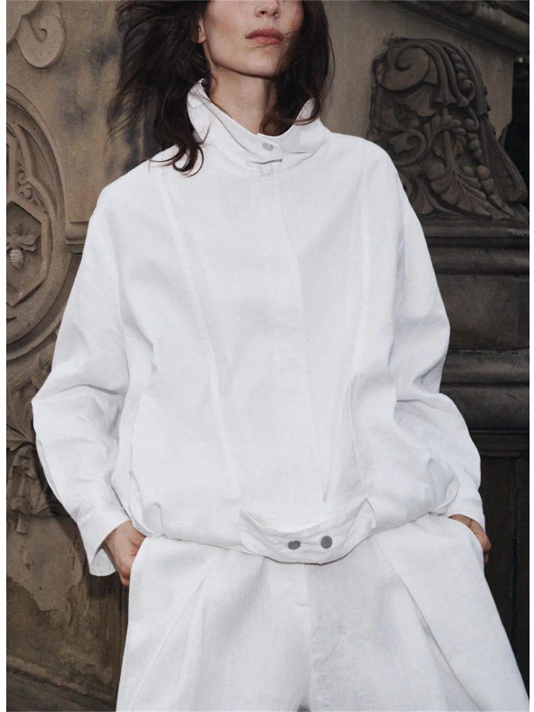 

Новая осенняя льняная свободная куртка-пилот Jaet, женская верхняя одежда для поездок на работу, длинное пальто на пуговицах све, классическое цветное пальто