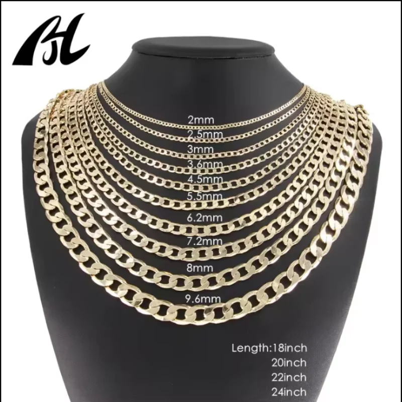 High Quality Multiple Width Length 14k18k Gold Plated Ferrero Cuban Link Chain Necklace for Men Women