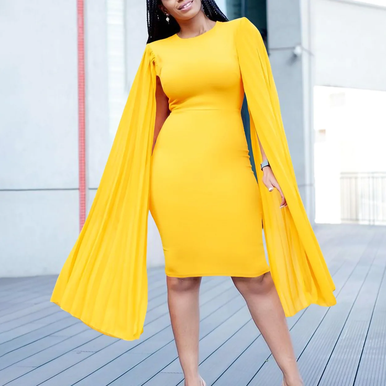

Fashion temperament elegant OL long sleeves pleated hips elegant African dress temperament simple sexy high-end clothing