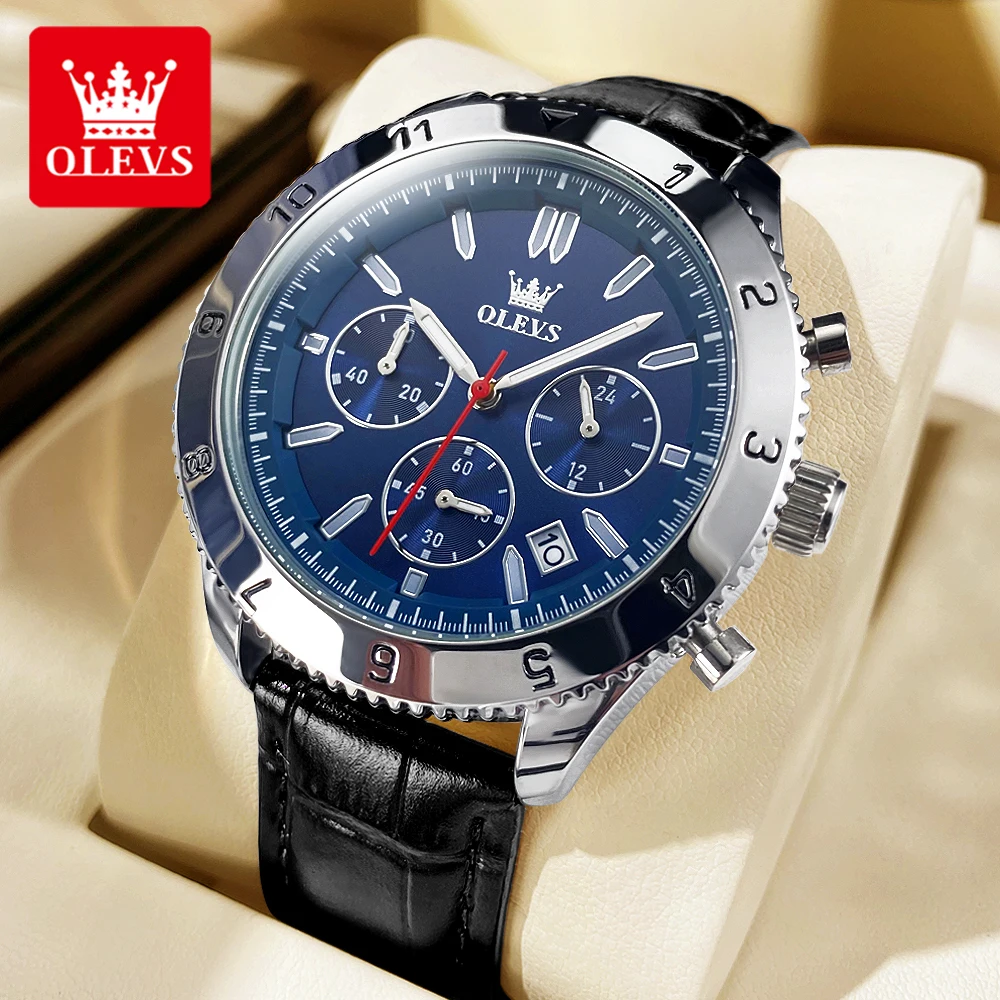 OLEVS TY711 Men\'s Watches Classic Fashion Original  Waterproof Luminous Leather Strap Chronograph 24 Hour Display Watch for Men