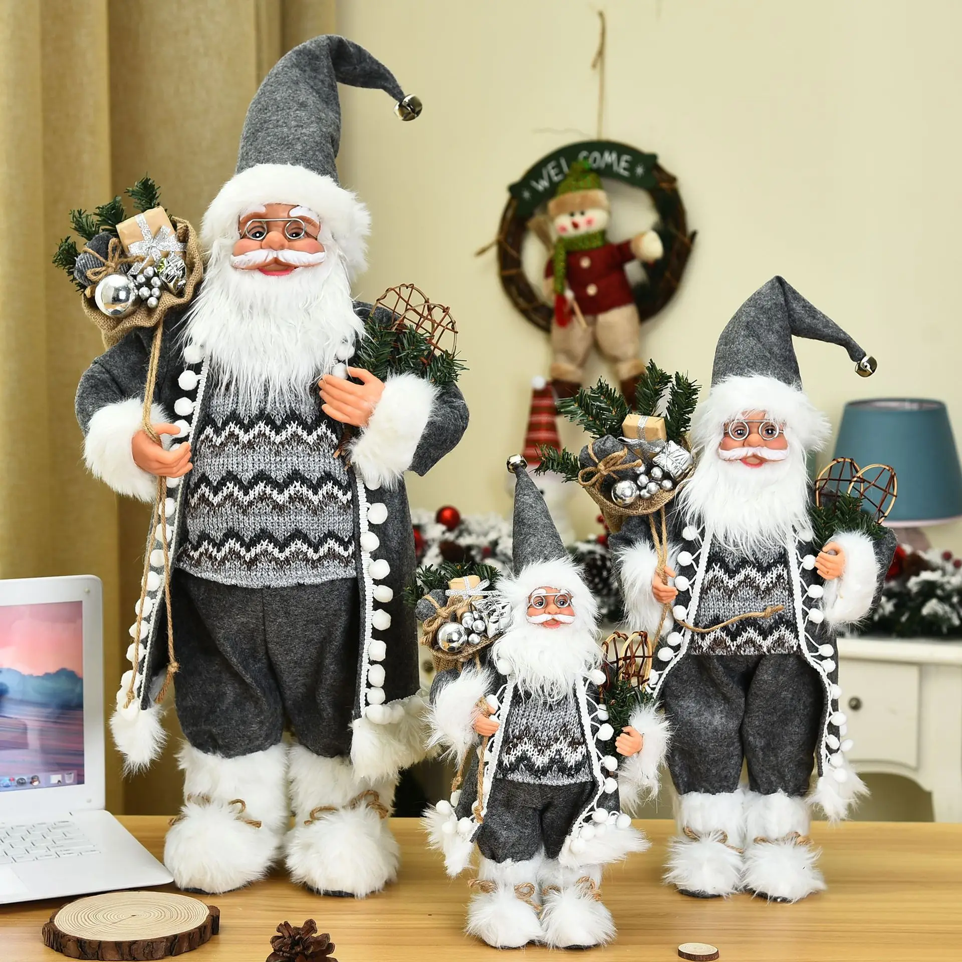 90cm large Size Santa Claus Dolls Ornaments Standing Santa Figurine Doll Christmas Decoration 2023 Navidad Christmas Home Gifts