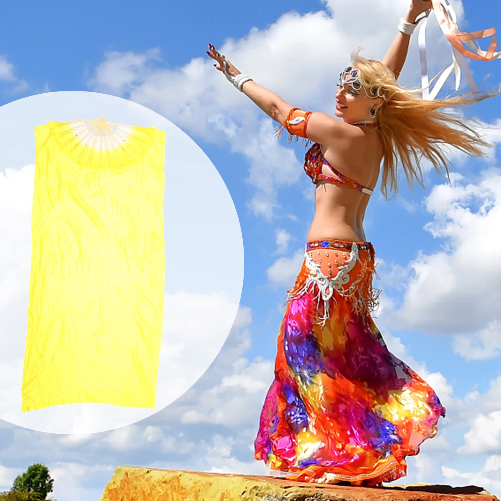 Dance Fan Foldable Lace Hand Folding Fabric Fans Silk Handheld Belly Dancing