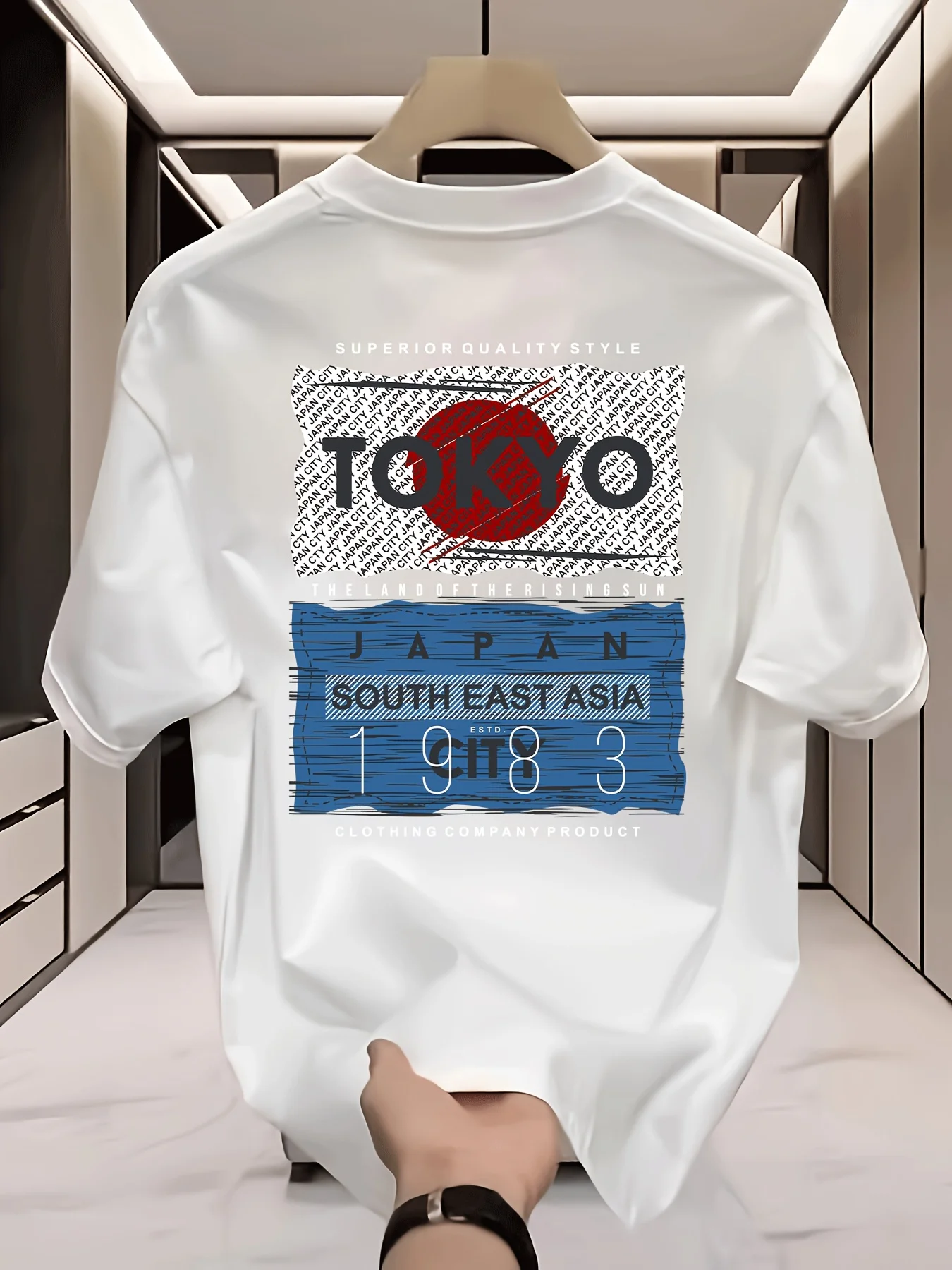 Vintage Tokyo City Print Tee with Brushstroke Textured Accents 100% Cotton Men T-shirt Summer Retro Casual Everyday Neutral Wear