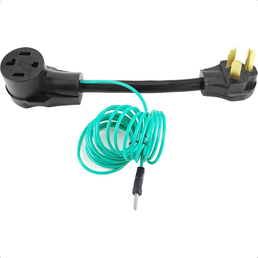 

1FT NEMA 1030P to 1430R Dryer Adapter 30A 250V SJTW 10AWG3C 3 Prong to 4 Prong Dryer Plug Adapter with Green Ground Wire Black