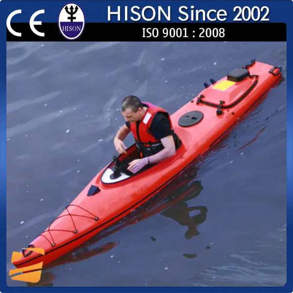 دواسة صيد بمقعد واحد كاياك للبالغين مع محرك رباعي الأشواط ومجداف من الألياف الزجاجية هيكل من مادة البولي ايثيلين وLLDPE بطول 4 أمتار #5