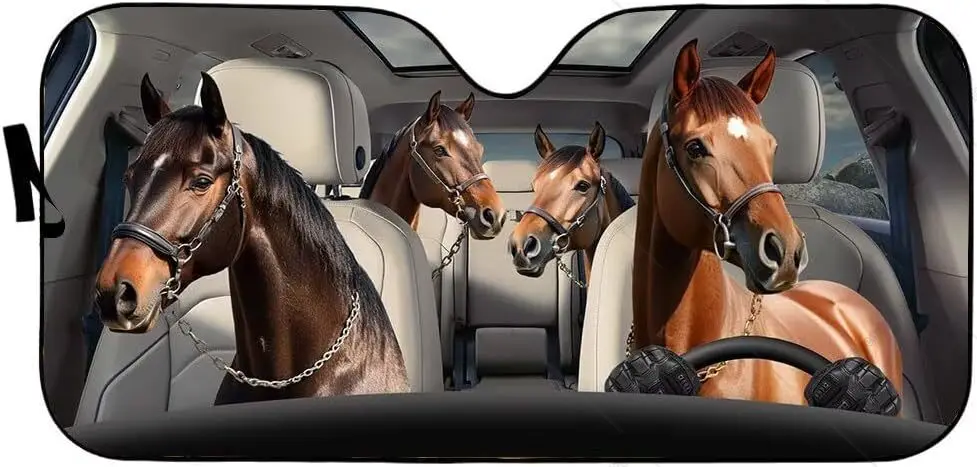 

Car Windshield Sunshade Cover Farm Animal Horse Driving Car Sun Shade Protector, Windshield Vehicle Visor Shade, Animal Driver W